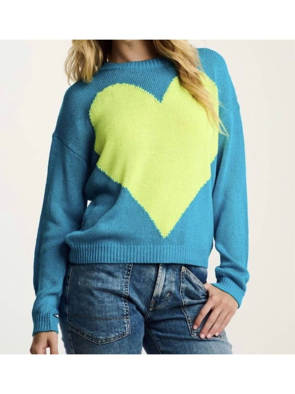 NWT Lisa Todd Amore Mio Heart Sweater Neon Blue Size Small